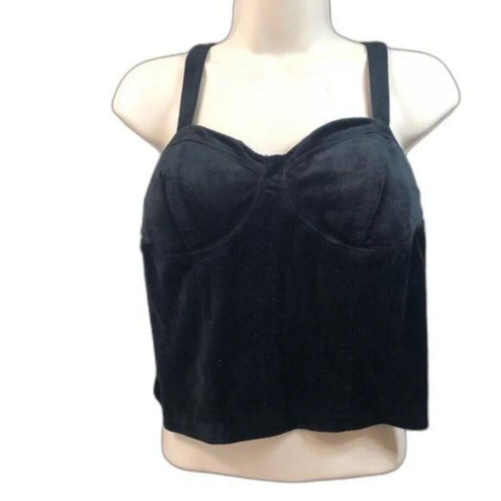 No Boundaries Juniors black Velour bustier Crop Top Corset Sleeveless size 3XL